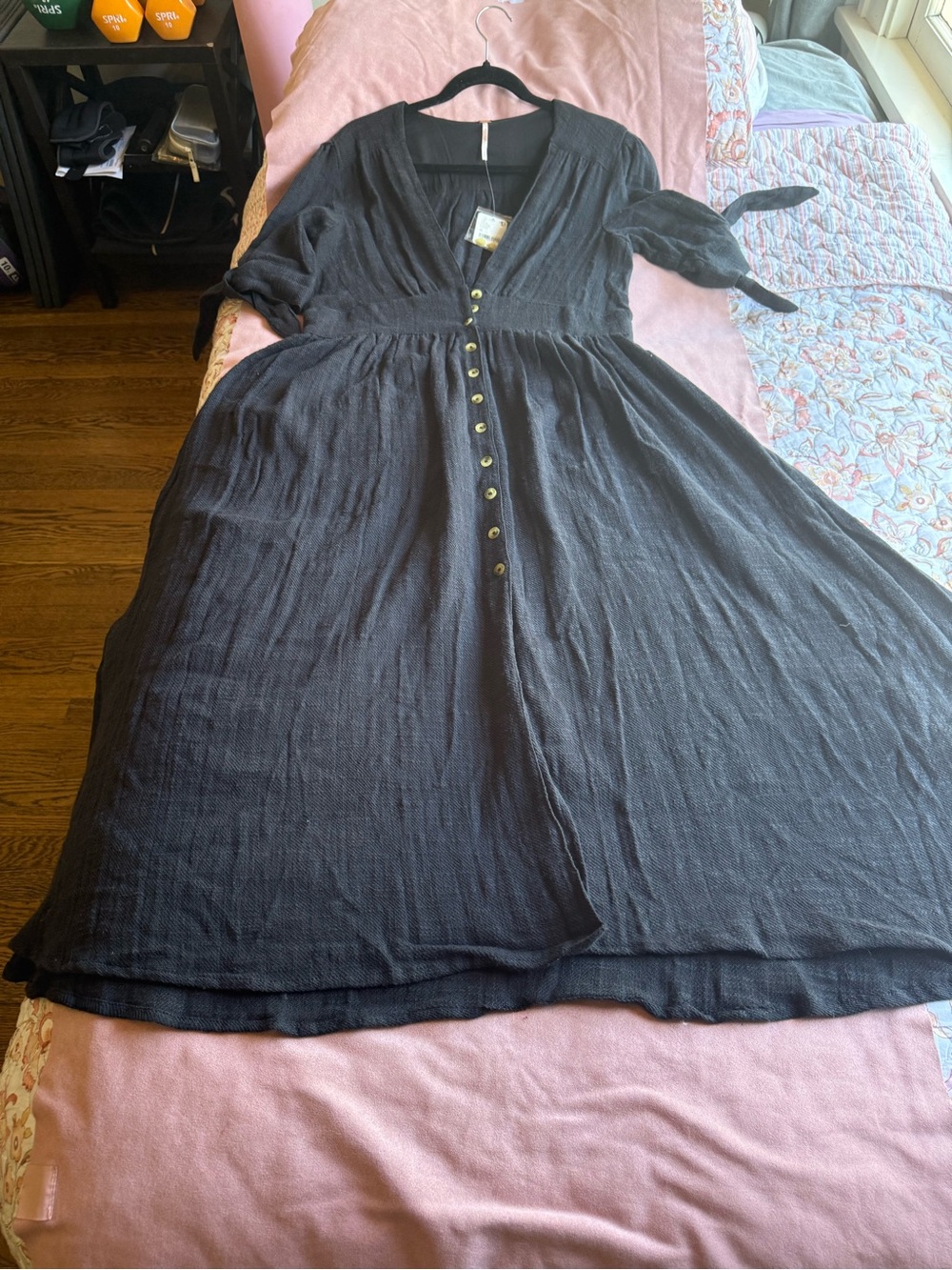 Free People Women's Black Button-Front Midi Dress